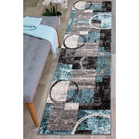 World Rug Gallery Contemporary Abstract Circle Design Soft Runner Rug 2' x 7'2'' Gray 307GRAY2X7